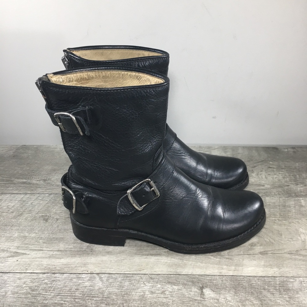 Frye 76603 Veronica Back Zip Short Moto Womens Black Biker Riding Boots Size 7.5